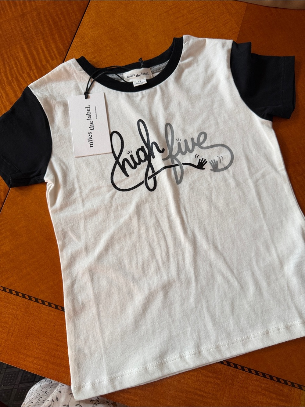NWT Miles The Label Kids 'High Five' Ringer Tee - White & Black organic cotton